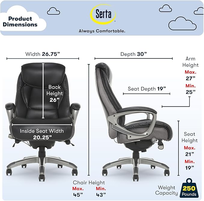 Serta Lautner Executive Home Office Desk Chair, Ergonomic High-Back - Image 3