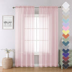 Blush Pink Sheer Curtains 84 Inches Long 2 Panels Set, Light Filtering Window by Lecloud