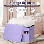 Small Ottoman with Storage, Folding Soft Fur Storage Foot Rest Stool with - Image 3