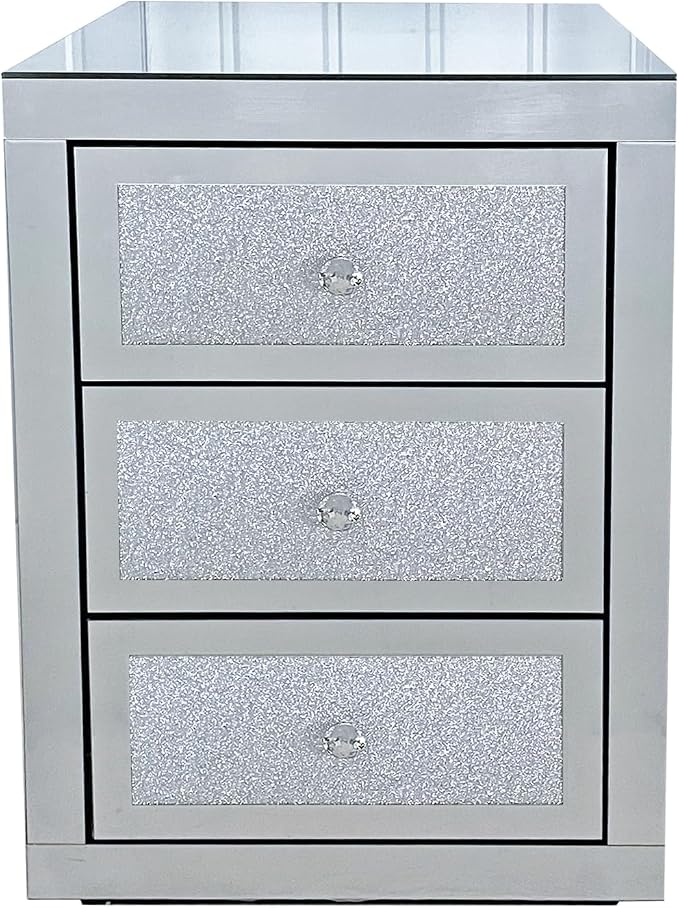 3-Drawer Mirrored Nightstand Bedside Table, Modern Mirrored End Side Table - Image 6