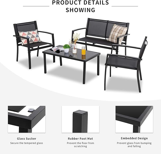 Shintenchi 4 Pieces Patio Furniture Set All Weather Textile Fabric Outdoor - Image 4
