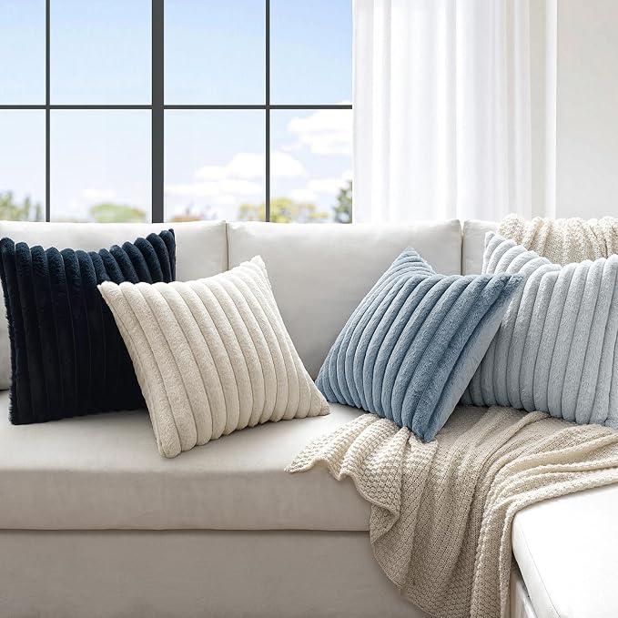 MIULEE Faux Fur Plush Euro Decorative Throw Pillow Covers 24x24, Soft Coastal - Image 2