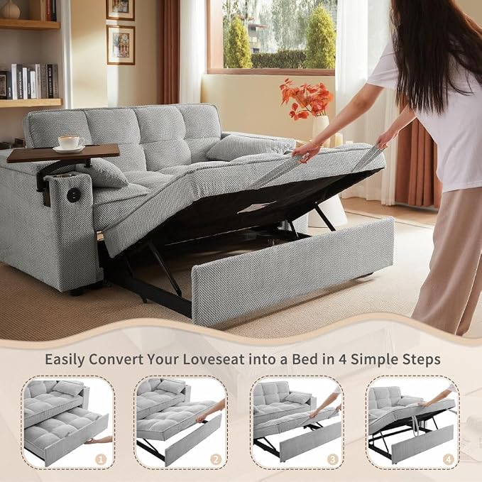 oaaktu Large Size Convertible Sleeper Sofa Bed, Polka dot Velvet Pull Out Futon - Image 7