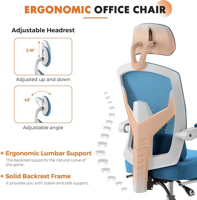 Sweetcrispy Office Computer Desk Chair, Ergonomic High-Back Mesh Rolling Work - Image 5