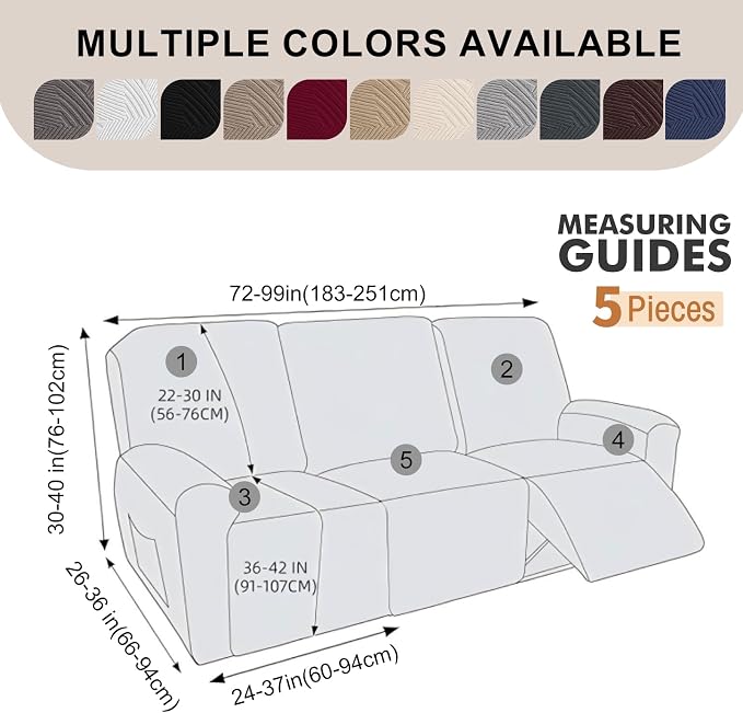 5-Piece Recliner Sofa Covers, Stretch Geometric Strokes Jacquard Recliner Sofa - Image 2