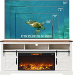 OKD Fireplace TV Stand for 80 Inch TV, Rustic Media Console w/Sliding Barn Door - Image 6