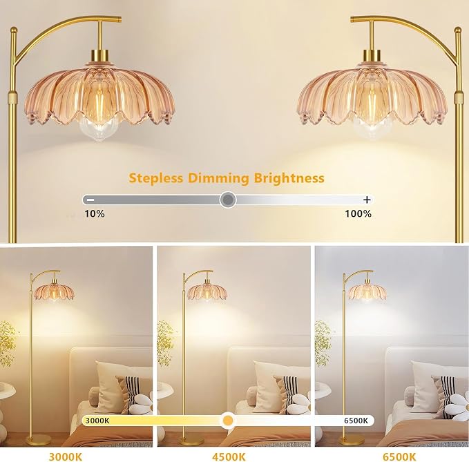QIYIZM Glass Floor Lamp for Living Room, Mid Century Modern Brass Tall Lamp - Image 2