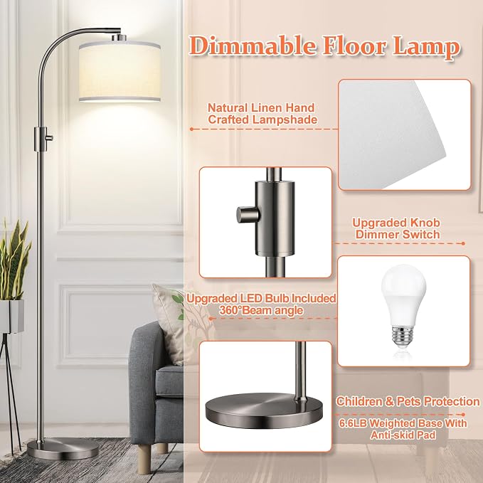 Nintiue Upgraded Modern Arc Dimmable Tall Standing Floor Lamp - Image 4