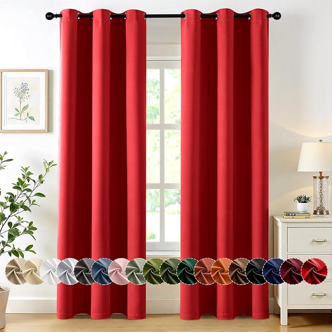 MIULEE Blackout Curtains for Bedroom 2 Panels 40x90 Inch Long Christmas Red | by MIULEE