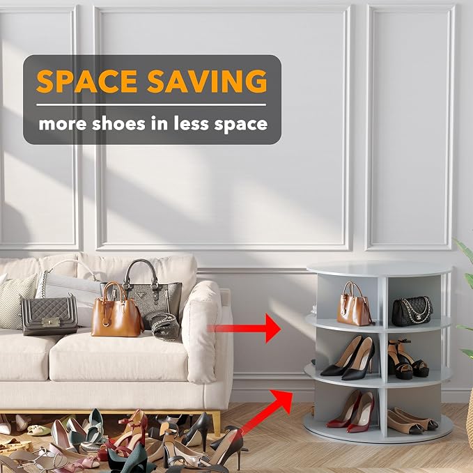 SpaceAid 3 Tier Rotating Shoe Rack Tower, Spinning Shoe Display Lazy Susan - Image 3