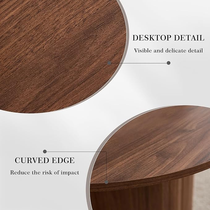 Round Nesting Coffee Table Set of 2 Mid Century Modern Wood Round Coffee Tables - Image 5