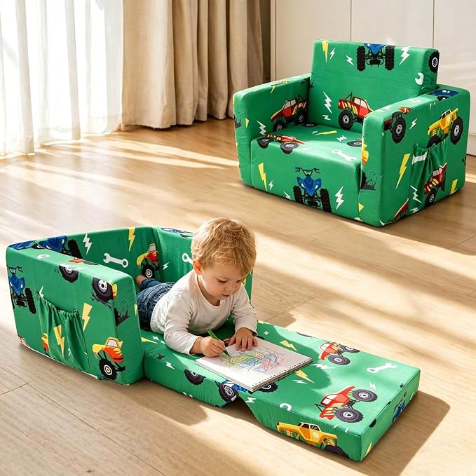 Kids Couch, 2-in-1 Kids Fold Out Sofa, Convertible Toddler Couch to Lounger by Beavtaens