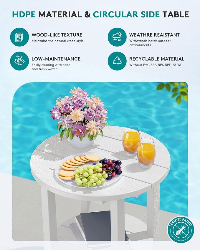 SERWALL Round Outdoor Side Table Set of 2, HDPE Small Adirondack Double End - Image 4
