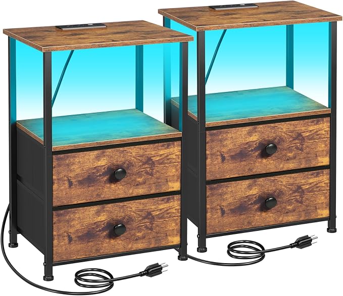 LOAKEKEL Night Stand Set 2, LED Nightstand by LOAKEKEL
