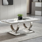 Henf 47" Marble Coffee Table Modern White Faux Marble Center Table - Image 8