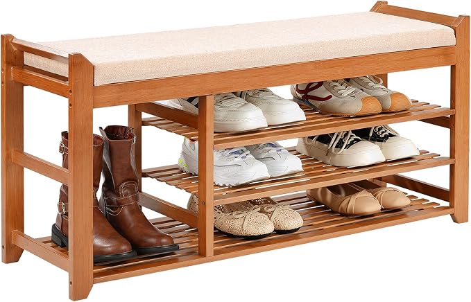 PETKABOO Shoe Rack Bench with Cushion 39.4“, Shoe Rack by PETKABOO
