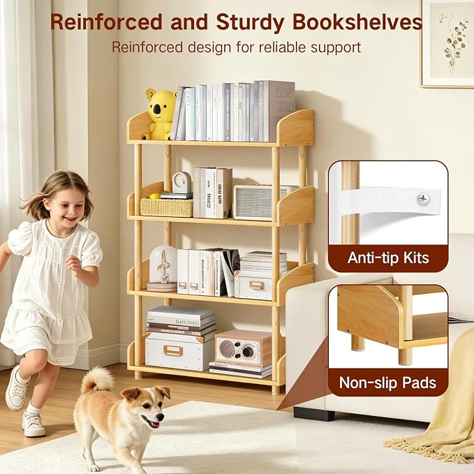 4-Tier Wooden Bookshelf, Modern Open Bookcase - Image 3