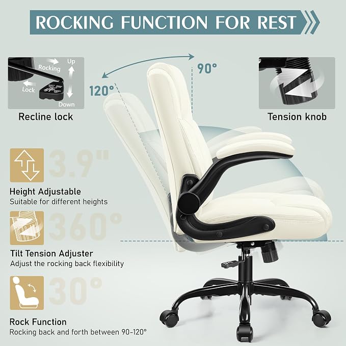 Leather Office Chair, PU Home Computer Desk Chairs - Image 7