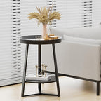 Gadroad Round End Table with Storage Shelf, 2 Tier Farmhouse Side Table - Image 9