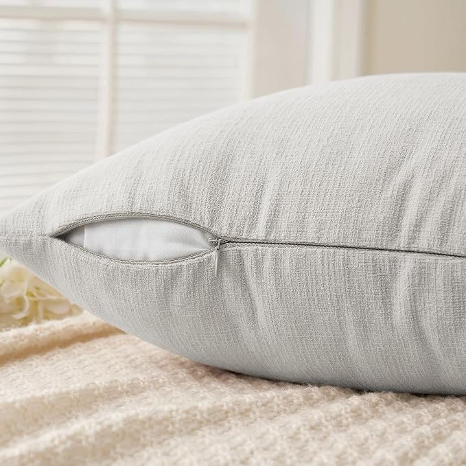 MIULEE Light Grey Chenille Couch Euro Throw Pillow Covers, 22x22 | Set of 2 - Image 3