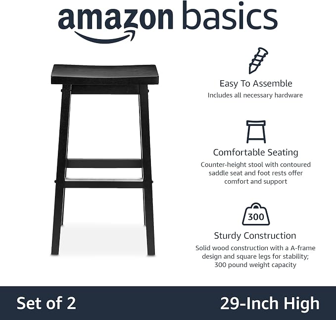 Amazon Basics Solid Wood Saddle-Seat Counter Height Bar Stools - Image 4