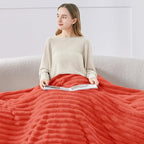 BEDELITE Striped Fleece Throw Blanket, Coral Red, Soft Cozy, Lightweight Warm - Image 3