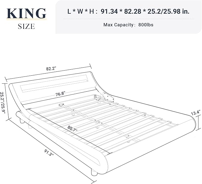 Allewie King Size LED Platform Bed Frame - Image 2