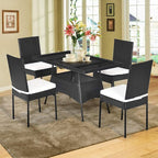 Tangkula 5 Piece Wicker Patio Dining Set, Outdoor Rattan Table & Chairs Set - Image 3