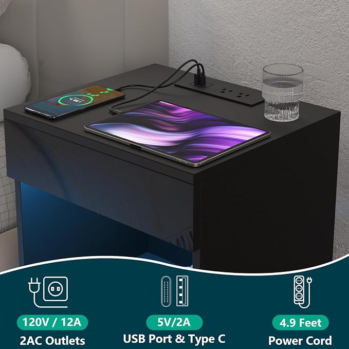 HOMMPA Open Shelf LED Nightstand - Image 3
