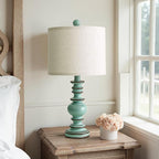 BOBOMOMO 20" Distressed Teal Bedside Lamps Set of 2, Hand-Painted Vintage Resin - Image 2