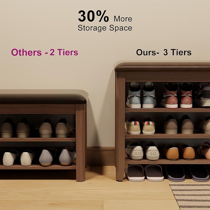 AQIMUELE Shoe Bench with Leather Cushion, 3 Tiers Shoe Storage Bench Height - Image 6