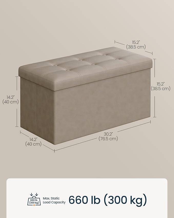 SONGMICS Home Storage Ottoman, Removable Lid, Foldable Foot Stool, PU Leather - Image 3