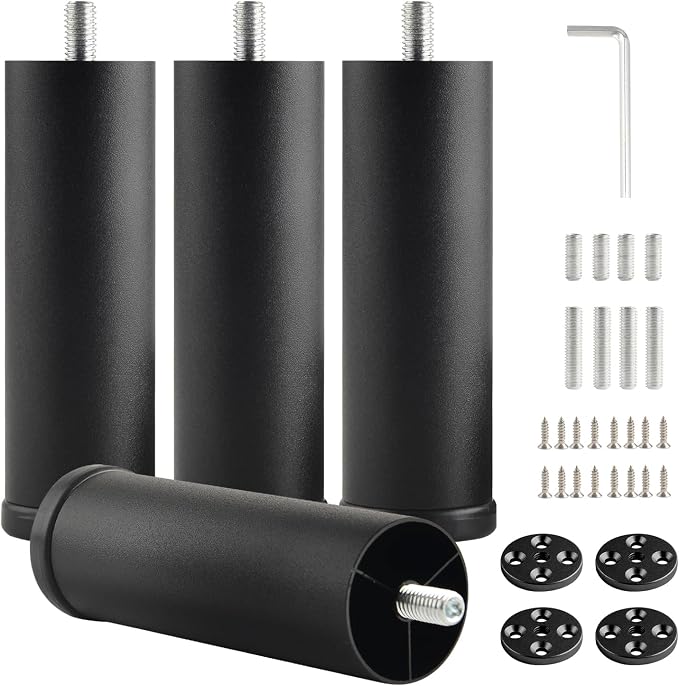 4 Pack Furniture Legs Cabinet Metal Cylinder Risers Legs M8 Screw in Support by Unknown