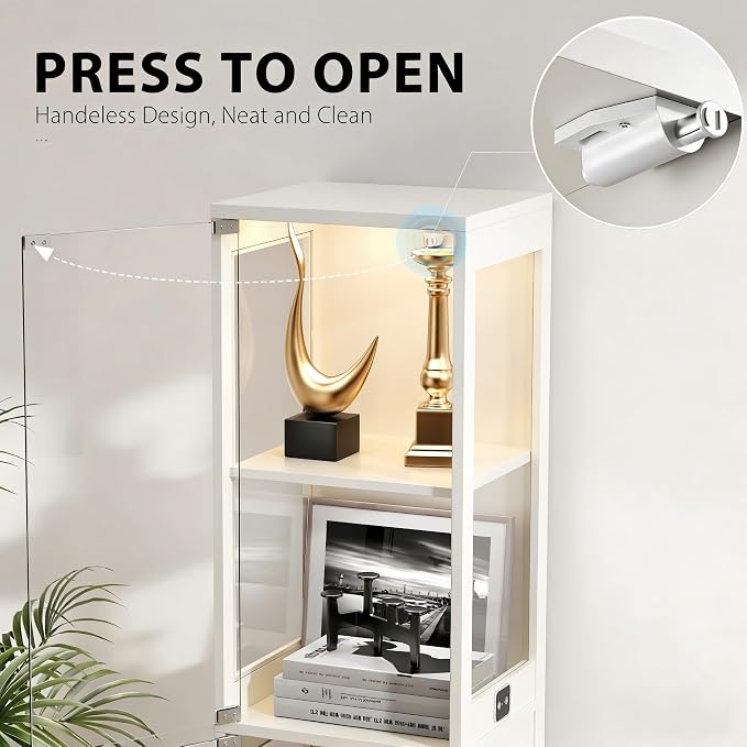 Display Cabinet with Glass Doors, Display Case with Lights and Human Body Sensor - Image 4