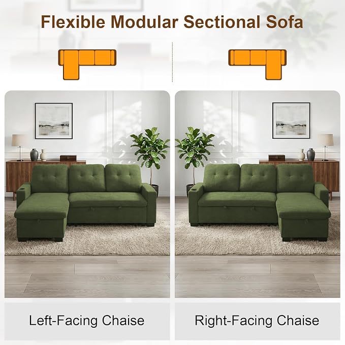 KCGKCG 82" L Shaped Sleeper Sofa Bed, Pull Out Sectional Couch - Image 7