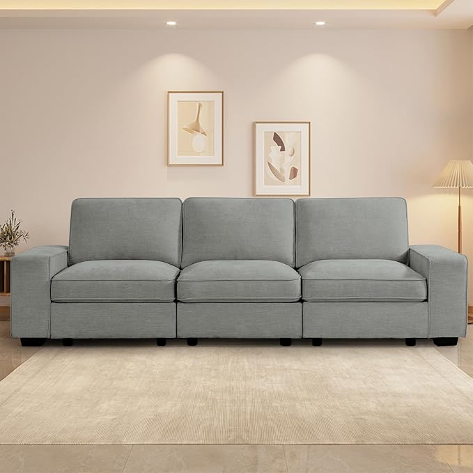 TEKAMON 100" Modular Sofa with Seats Storage, Comfy 3-Seater Chenille Fabric by TEKAMON