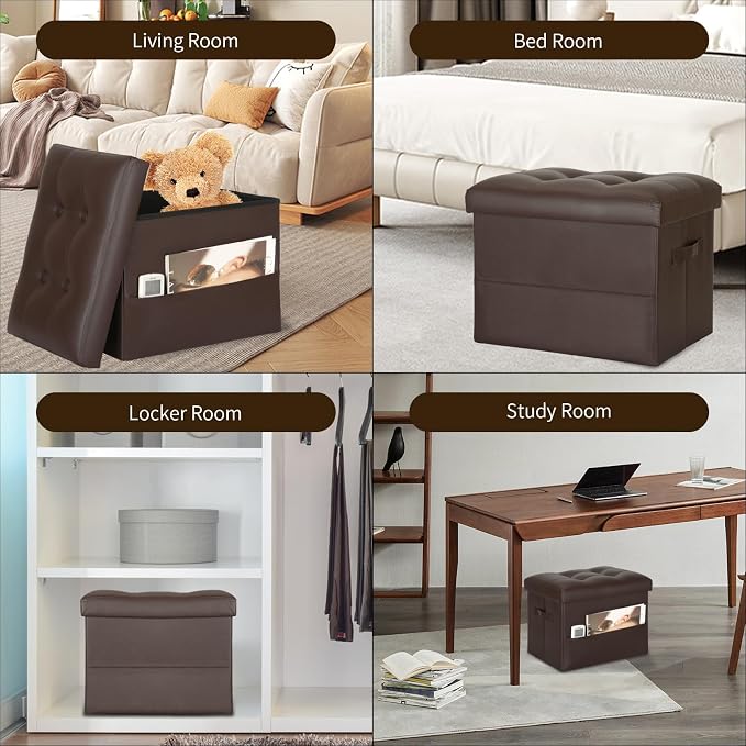 BelugaHelper Storage Ottoman Foot Rest Stool, Foldable Leather Footstool - Image 5