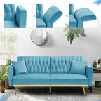 70” Velvet Futon Sofa Bed with 2 Pillows and Adjustable Armrests, Convertible - Image 5