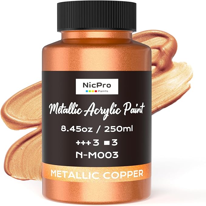 Nicpro Metallic Copper Acrylic Paint, 8.45oz/250ml Large Copper Leaf Paint by Nicpro