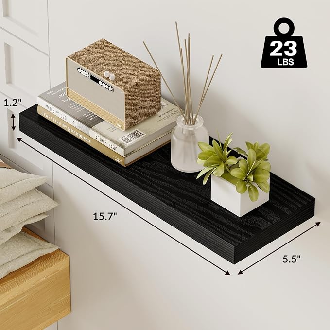 Fixwal Black Shelves, 15.7in Floating Shelves, Farmhouse Shelf Wall Decor - Image 3