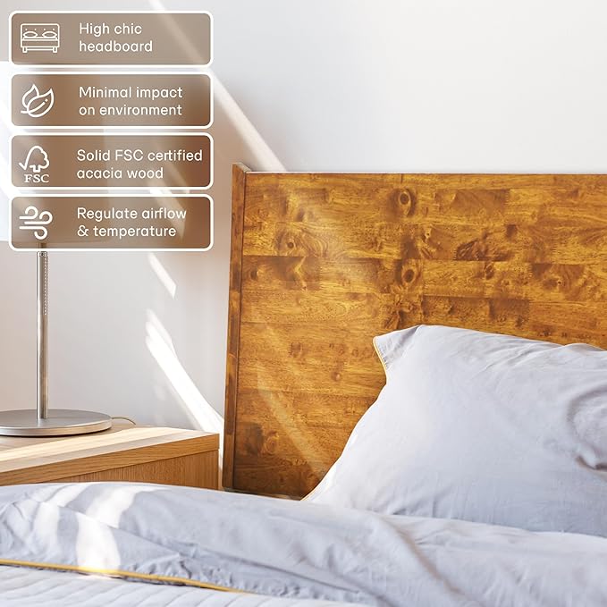 Acacia Haven King Wooden Bed Frame, 100% Solid Wood Platform Bed - Image 4