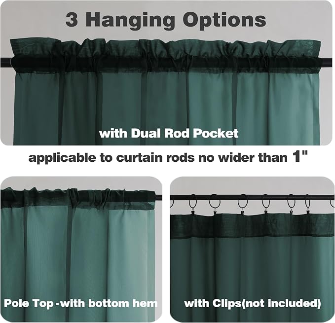 Chyhomenyc Christmas Sheer Curtains 84 Inches Long, 2 Panels, Hunter Green | - Image 5
