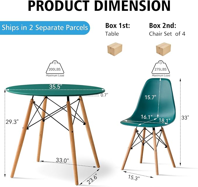 5-Piece Round Dining Table Set, Small 35.5" Kitchen Table Chairs Set of 4 Space - Image 2