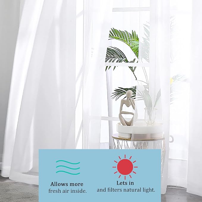 White Sheer Curtains 108" inches Length 2 Panels Set, Sheer Curtains Rod Pocket - Image 4