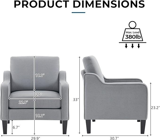 VINGLI Modern Accent Chairs Set of 2, Upholstered Sofa Chair Reading Chair - Image 2