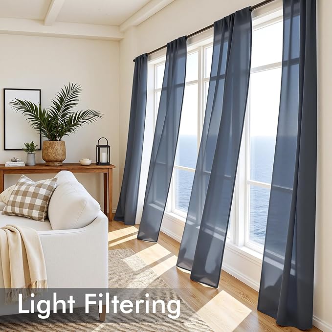 MIULEE Navy Blue Sheer Curtains 90 Inches Long 4 Panels 42 x 90 Inches | Light - Image 4