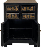 Vintage Oriental Distressed People Golden Graphic Black Side Table Cabinet - Image 5