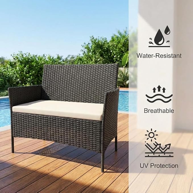 4 PCS Outdoor Patio Furniture Set, All-Weather PE Rattan Wicker Chairs - Image 4
