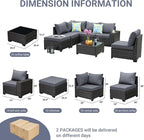 Jing's Villa 7-Piece Patio Furniture Set, All-Weather Outdoor Wicker Sectional - Image 2