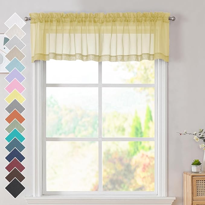 Mustard Yellow Half Window Sheer Curtains, Modern Top Dual Rod Pocket Light by OVZME
